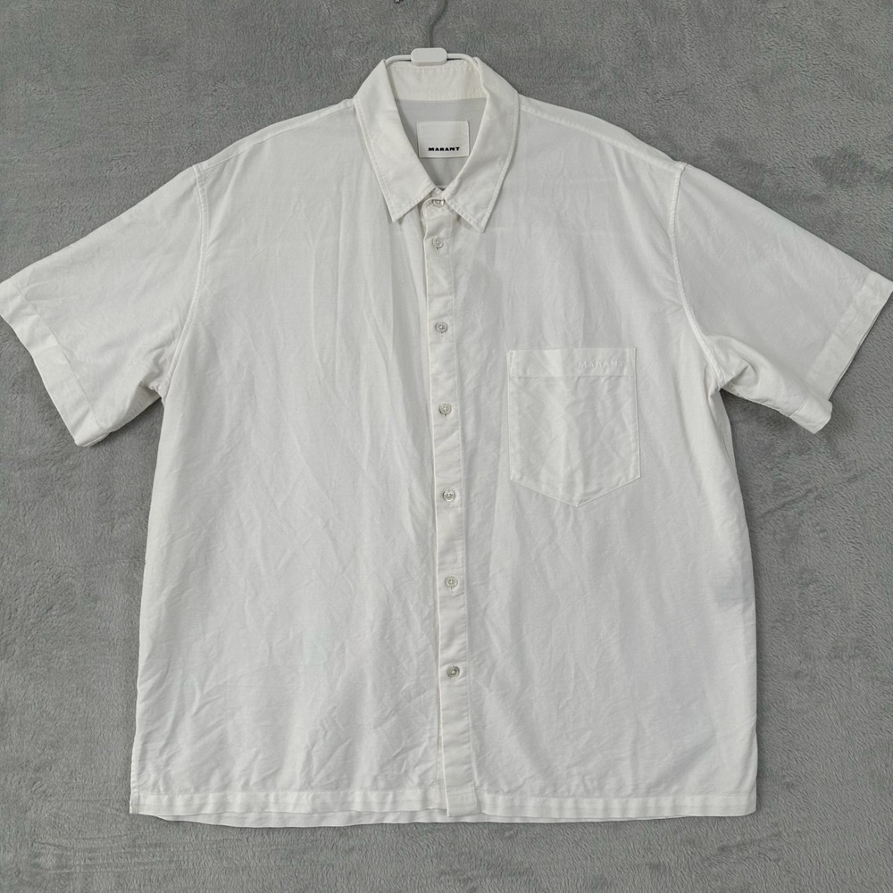 Isabel Marant Men's Medium Iggy Oversized Shirt White Short Sleeve Cotton Oxford